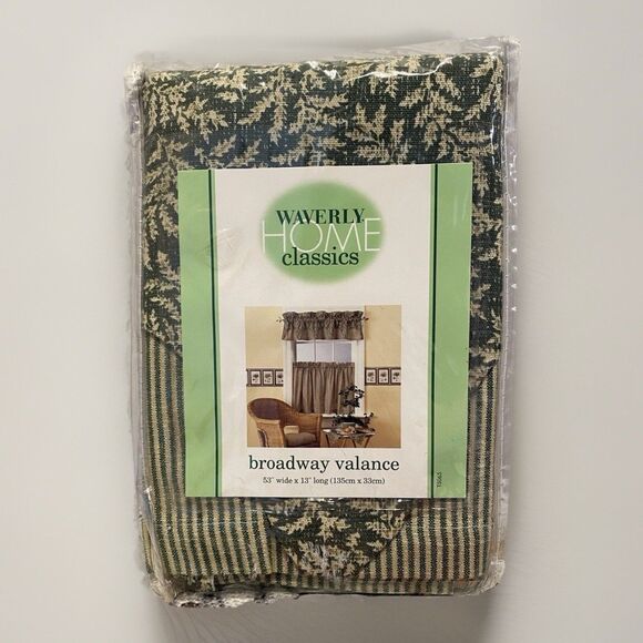 NEW Waverly FERNWOOD Green & Beige Ferns/Stripes 53x13 Broadway Valance Nature - Picture 1 of 6
